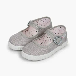 Menina Pisamonas Sapatos Merceditas Fivela Lona Com Brilhos