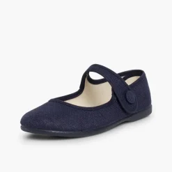 Menina Pisamonas Sapatos Merceditas Linho Tiras Aderentes Botao