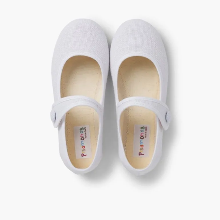 Menina Pisamonas Sapatos Merceditas Linho Tiras Aderentes Botao