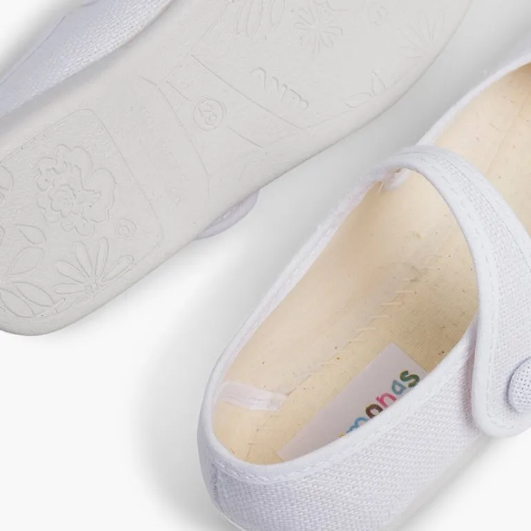 Menina Pisamonas Sapatos Merceditas Linho Tiras Aderentes Botao