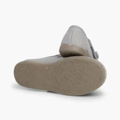 Menina Pisamonas Sapatos Merceditas Linho Tiras Aderentes Botao