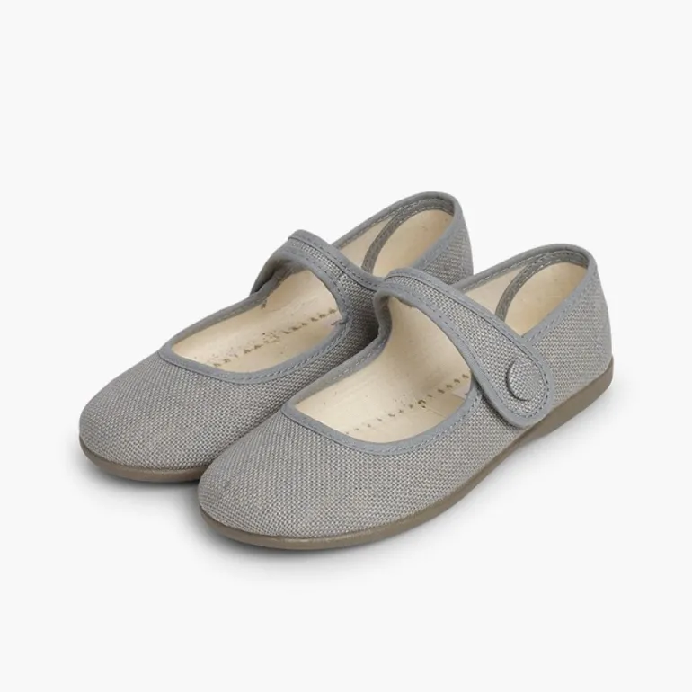Menina Pisamonas Sapatos Merceditas Linho Tiras Aderentes Botao