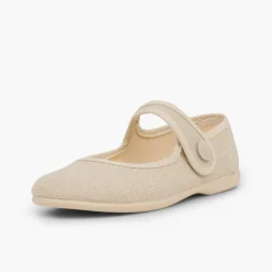 Menina Pisamonas Sapatos Merceditas Linho Tiras Aderentes Botao
