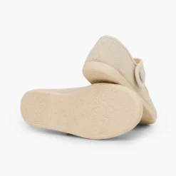 Menina Pisamonas Sapatos Merceditas Linho Tiras Aderentes Botao