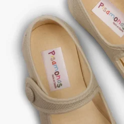 Menina Pisamonas Sapatos Merceditas Linho Tiras Aderentes Botao
