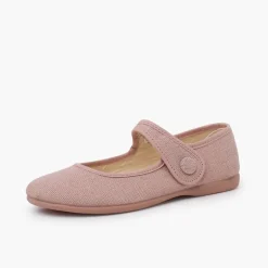 Menina Pisamonas Sapatos Merceditas Linho Tiras Aderentes Botao