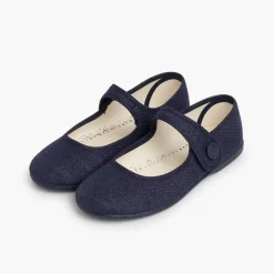 Menina Pisamonas Sapatos Merceditas Linho Tiras Aderentes Botao