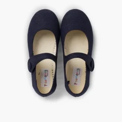 Menina Pisamonas Sapatos Merceditas Linho Tiras Aderentes Botao