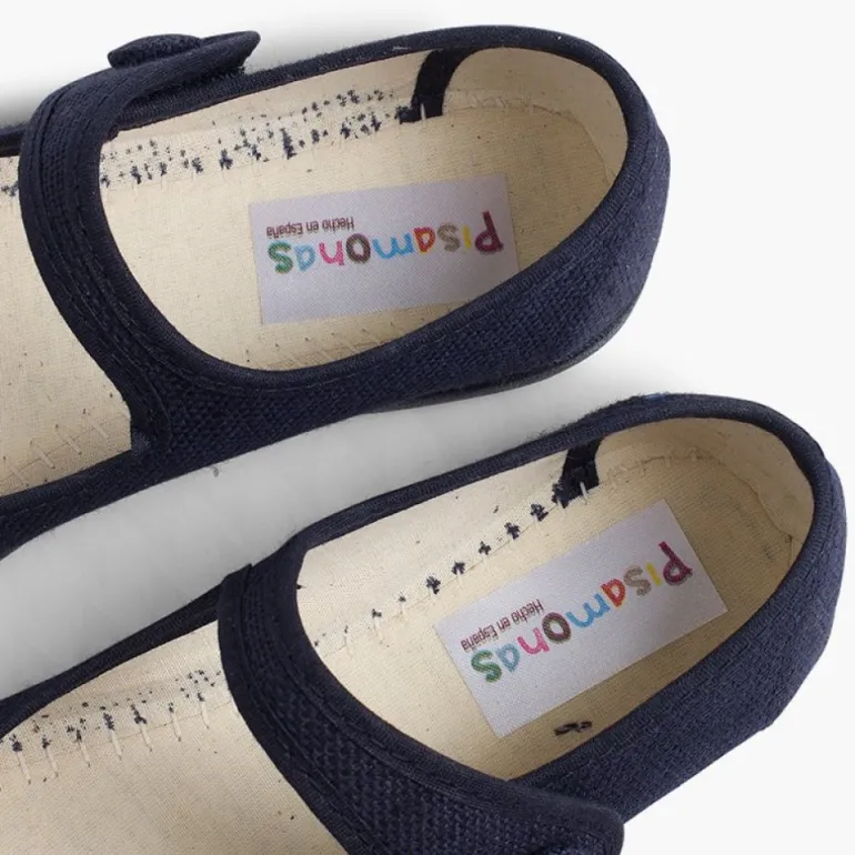 Menina Pisamonas Sapatos Merceditas Linho Tiras Aderentes Botao