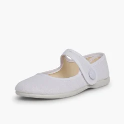 Menina Pisamonas Sapatos Merceditas Linho Tiras Aderentes Botao