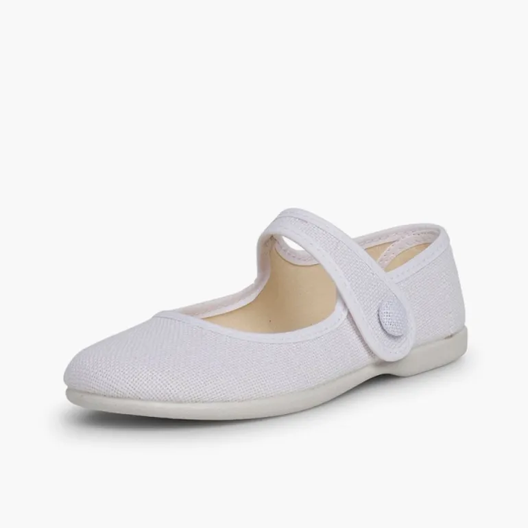 Menina Pisamonas Sapatos Merceditas Linho Tiras Aderentes Botao