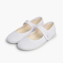 Menina Pisamonas Sapatos Merceditas Linho Tiras Aderentes Botao