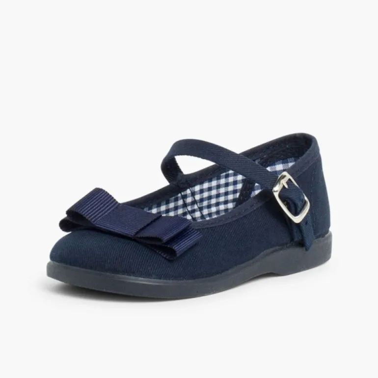 Menina Pisamonas Sapatos Merceditas Lona Laco Duplo