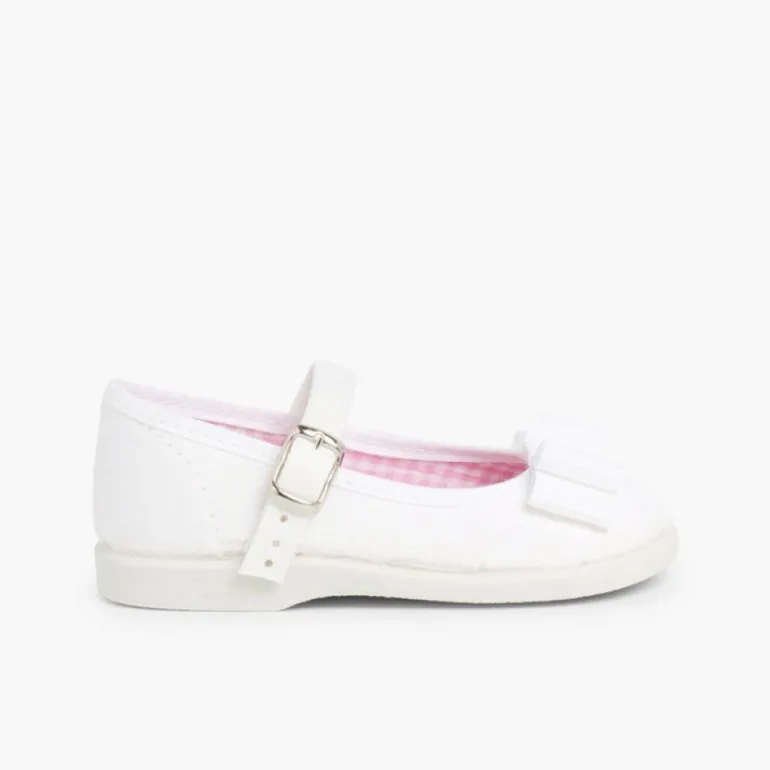 Menina Pisamonas Sapatos Merceditas Lona Laco Duplo