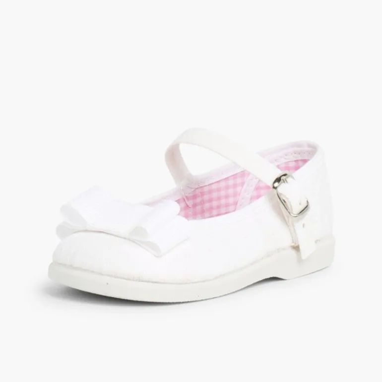 Menina Pisamonas Sapatos Merceditas Lona Laco Duplo