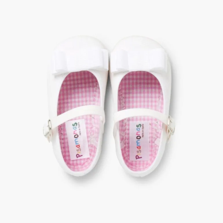 Menina Pisamonas Sapatos Merceditas Lona Laco Duplo