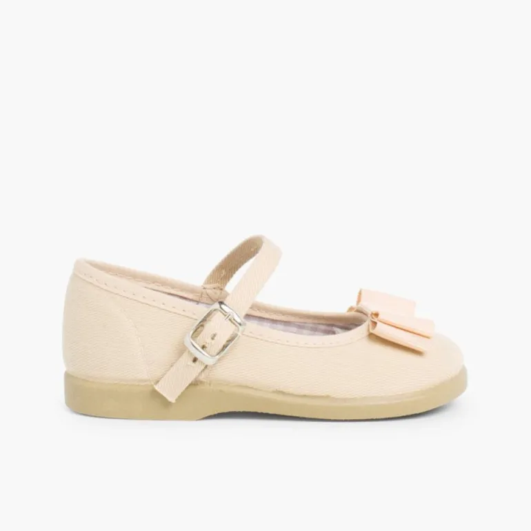 Menina Pisamonas Sapatos Merceditas Lona Laco Duplo