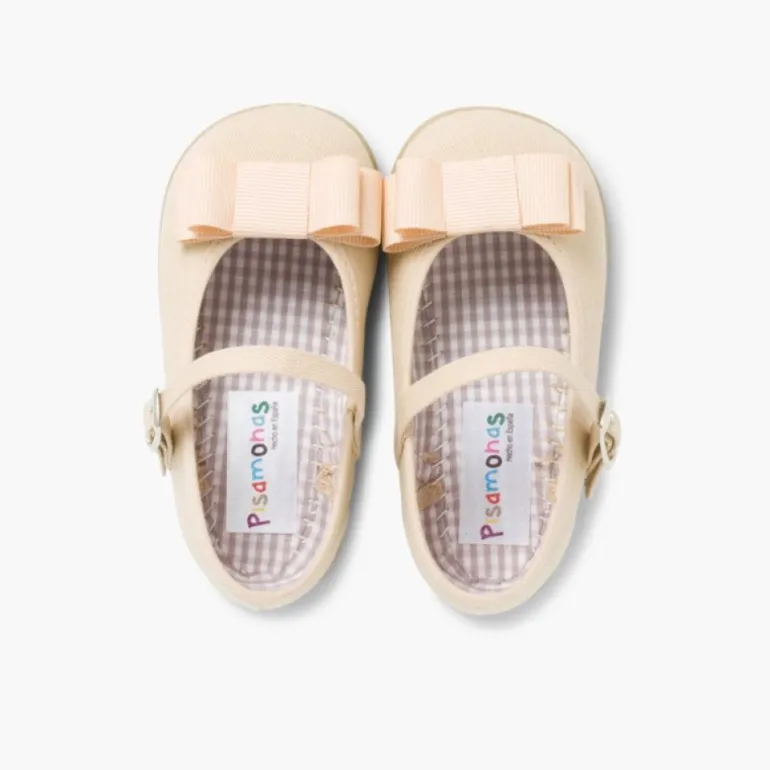 Menina Pisamonas Sapatos Merceditas Lona Laco Duplo