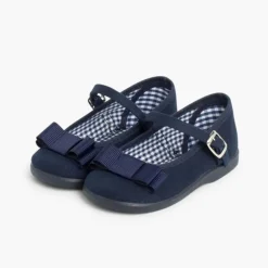Menina Pisamonas Sapatos Merceditas Lona Laco Duplo