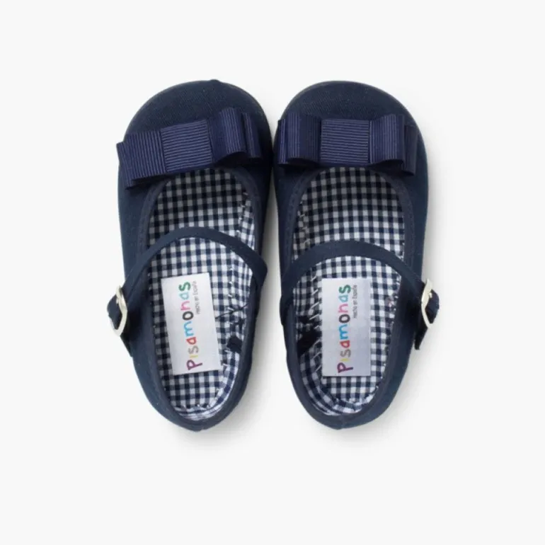 Menina Pisamonas Sapatos Merceditas Lona Laco Duplo