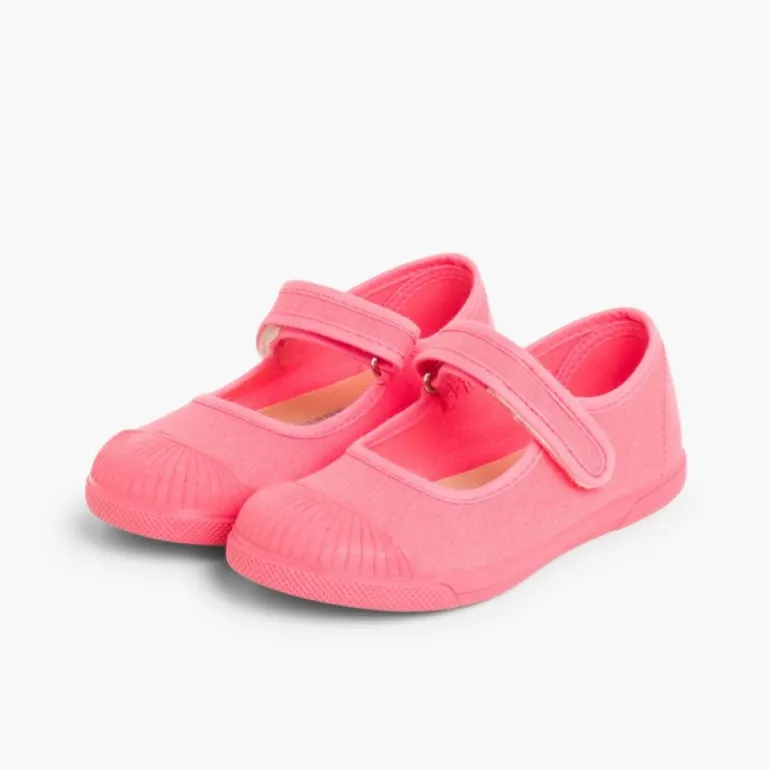Menina Pisamonas Sapatos Merceditas Lona Tiras Aderentes Biqueira Borracha