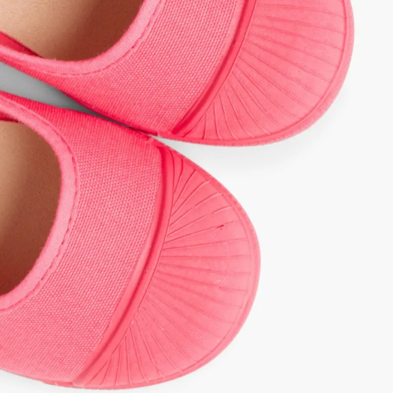 Menina Pisamonas Sapatos Merceditas Lona Tiras Aderentes Biqueira Borracha