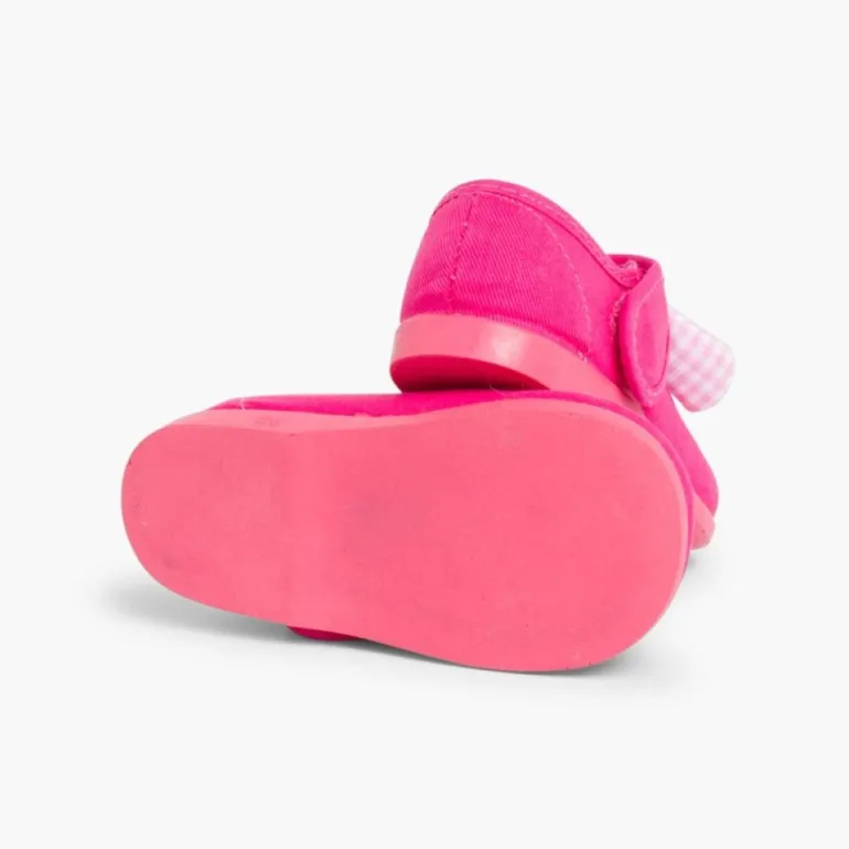 Menina Pisamonas Sapatos Merceditas Lona Tiras Aderentes Com Laco De Vichy