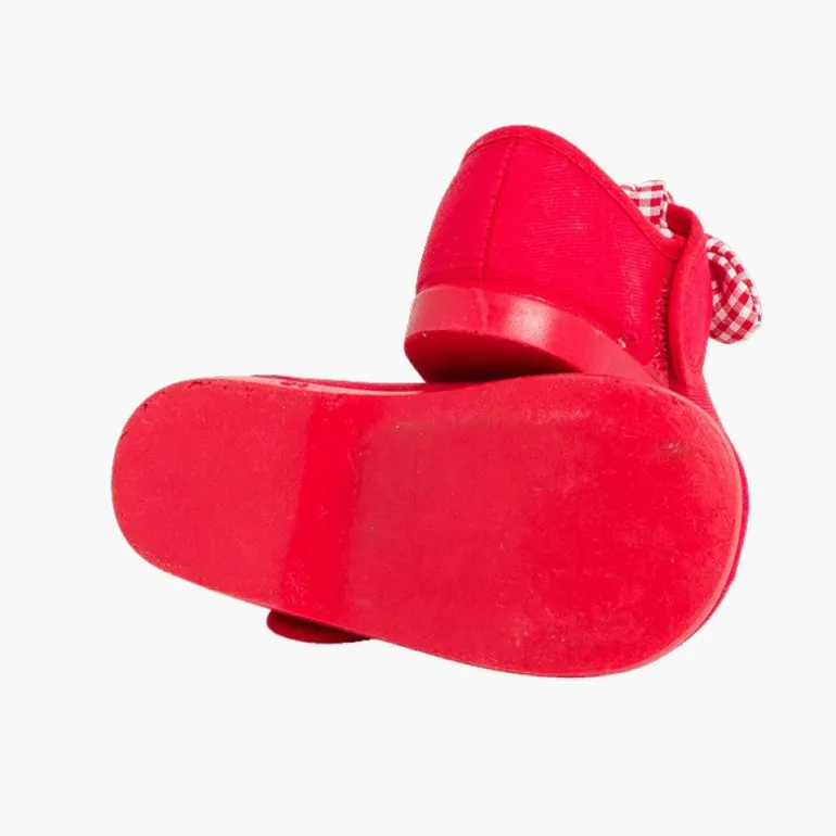 Menina Pisamonas Sapatos Merceditas Lona Tiras Aderentes Com Laco De Vichy