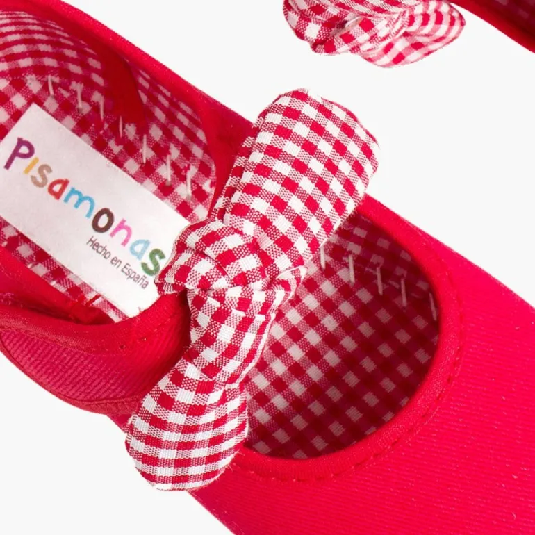 Menina Pisamonas Sapatos Merceditas Lona Tiras Aderentes Com Laco De Vichy