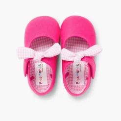 Menina Pisamonas Sapatos Merceditas Lona Tiras Aderentes Com Laco De Vichy