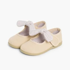 Menina Pisamonas Sapatos Merceditas Lona Tiras Aderentes Com Laco De Vichy