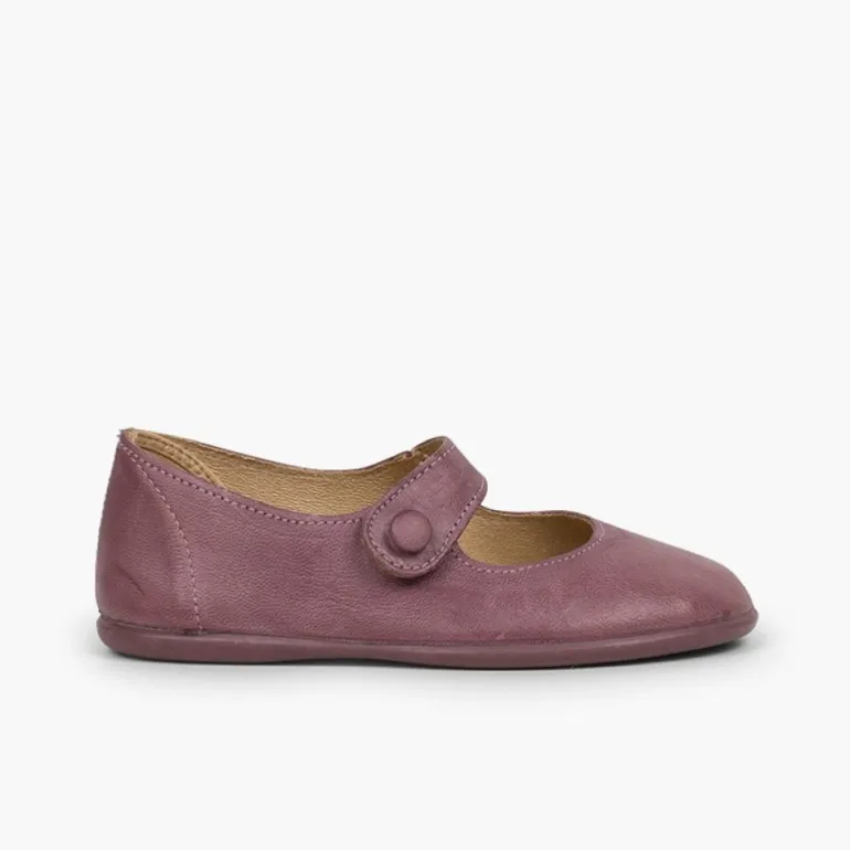 Menina Pisamonas Sapatos Merceditas Menina Pele Tiras Aderentes Botao