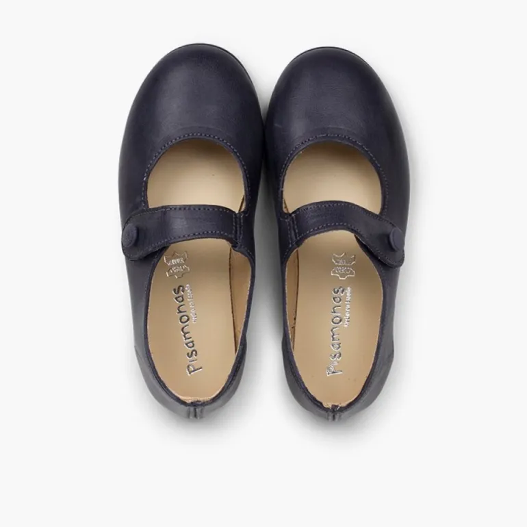 Menina Pisamonas Sapatos Merceditas Menina Pele Tiras Aderentes Botao