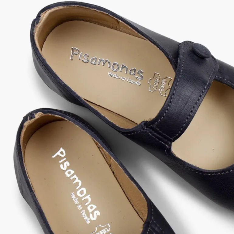 Menina Pisamonas Sapatos Merceditas Menina Pele Tiras Aderentes Botao