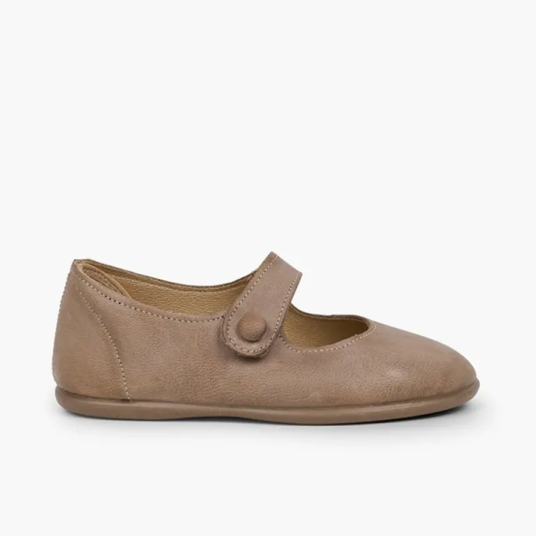 Menina Pisamonas Sapatos Merceditas Menina Pele Tiras Aderentes Botao
