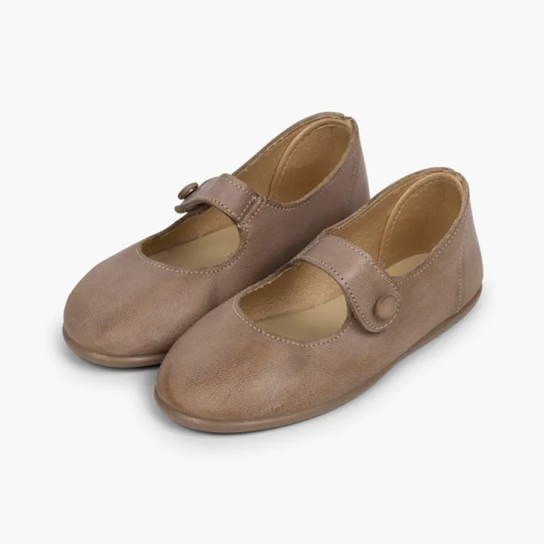Menina Pisamonas Sapatos Merceditas Menina Pele Tiras Aderentes Botao