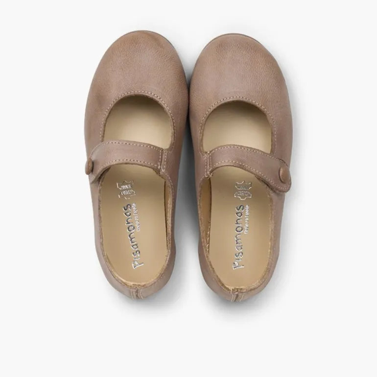 Menina Pisamonas Sapatos Merceditas Menina Pele Tiras Aderentes Botao