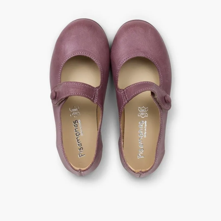 Menina Pisamonas Sapatos Merceditas Menina Pele Tiras Aderentes Botao
