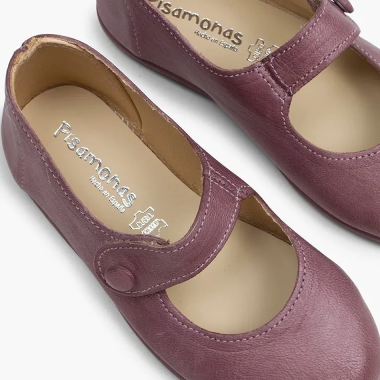 Menina Pisamonas Sapatos Merceditas Menina Pele Tiras Aderentes Botao