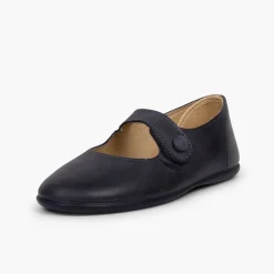 Menina Pisamonas Sapatos Merceditas Menina Pele Tiras Aderentes Botao