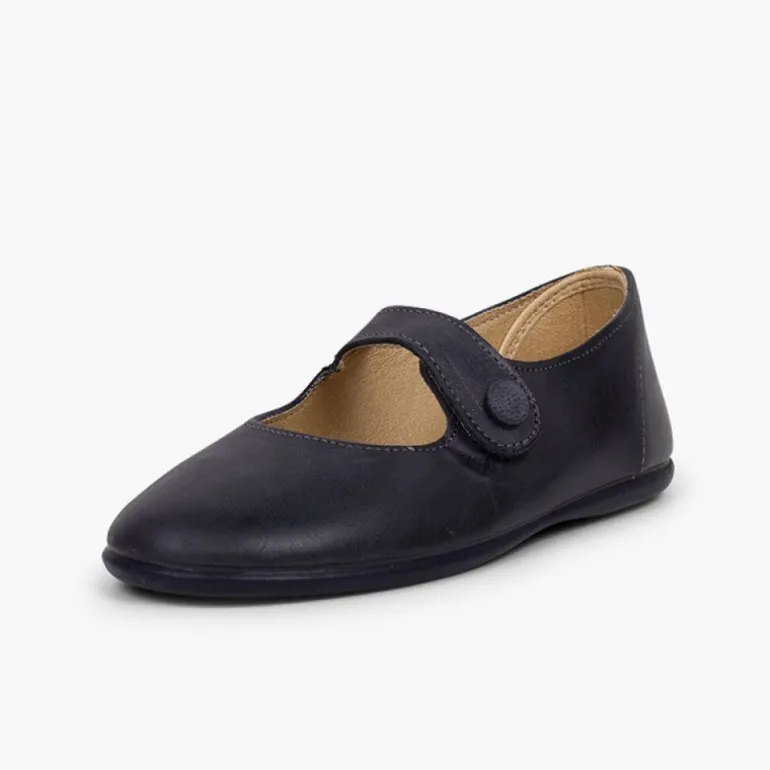 Menina Pisamonas Sapatos Merceditas Menina Pele Tiras Aderentes Botao