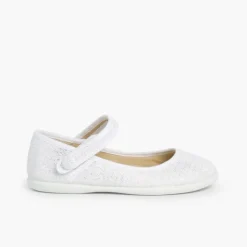 Menina Pisamonas Sapatos Merceditas Tiras Aderentes Em Linho Metalizado