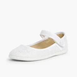Menina Pisamonas Sapatos Merceditas Tiras Aderentes Em Linho Metalizado