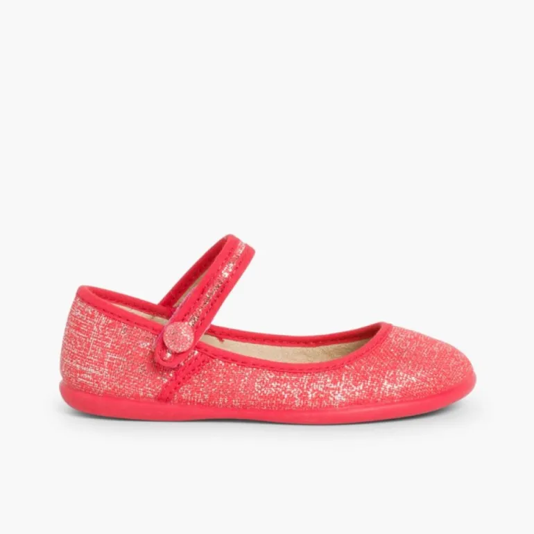 Menina Pisamonas Sapatos Merceditas Tiras Aderentes Em Linho Metalizado