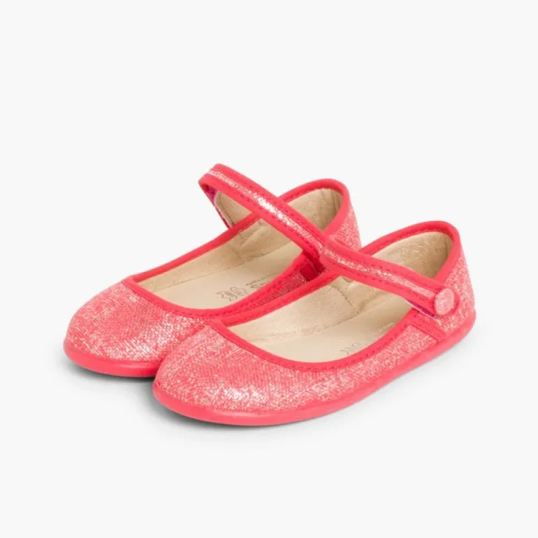 Menina Pisamonas Sapatos Merceditas Tiras Aderentes Em Linho Metalizado