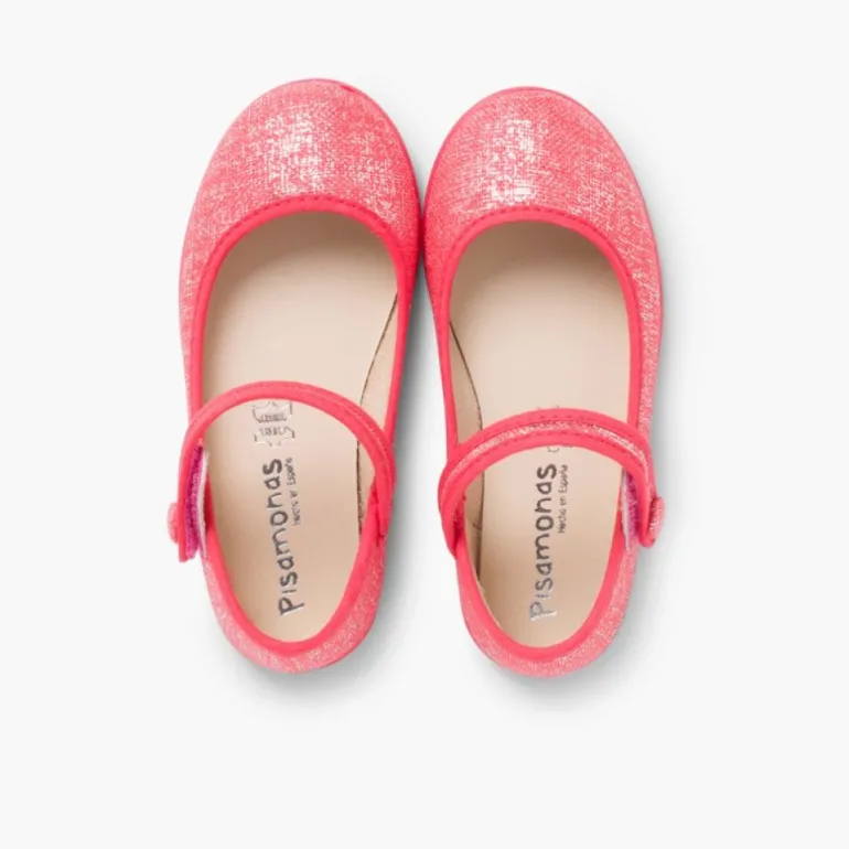 Menina Pisamonas Sapatos Merceditas Tiras Aderentes Em Linho Metalizado