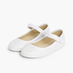 Menina Pisamonas Sapatos Merceditas Tiras Aderentes Em Linho Metalizado