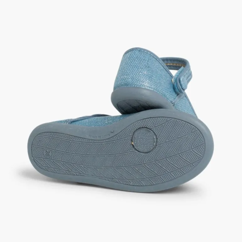 Menina Pisamonas Sapatos Merceditas Tiras Aderentes Em Linho Metalizado