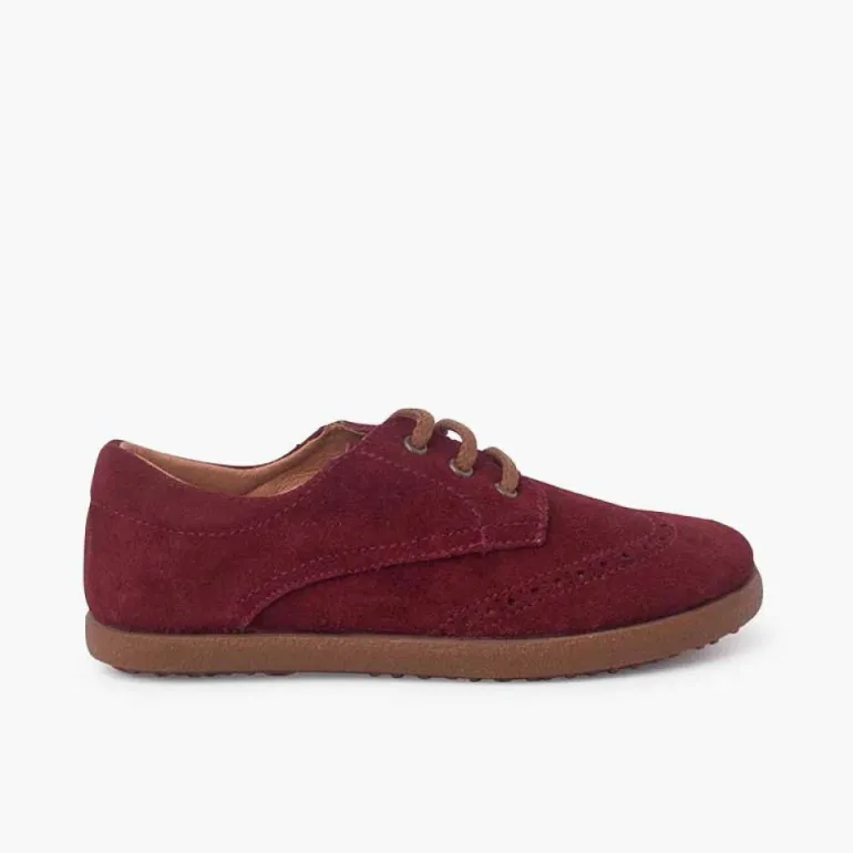 Menina Pisamonas Sapatos Oxford Camurca Sola Caramelo
