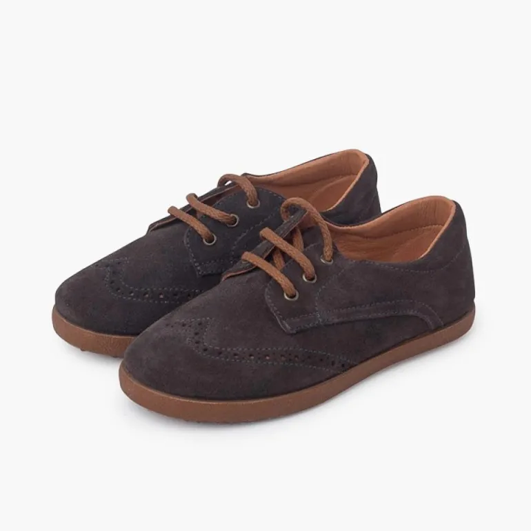 Menina Pisamonas Sapatos Oxford Camurca Sola Caramelo